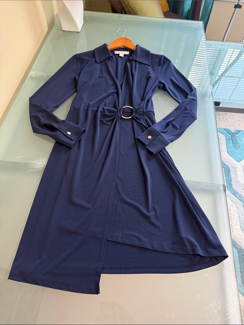 Michael Kors Navy Asymetric Wrap Front Dress Size S